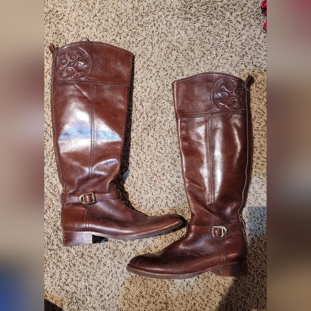 Tory Burch Rider Brown Leather Knee-High Boots
